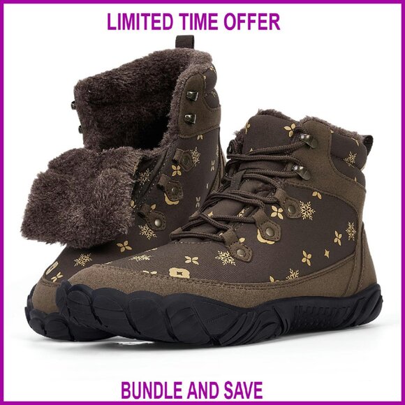 Women's Zero Drop Barefoot Hiking Boots Waterproof Snow Boots Slip On - Picture 1 of 8